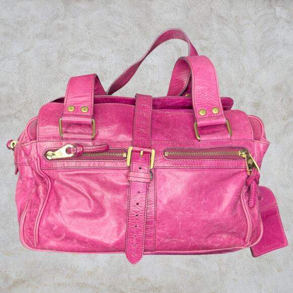 Mulberry Mabel Fuchsia Pink Antiqued Leather Satchel Shoulder Bag - Picture 4 of 4